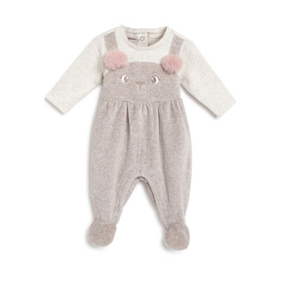 Girls Light Natural Embellished Leg Opening Babysuit